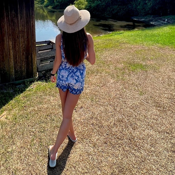 Bepop Blue/White Tie dye romper with tassels size S - Picture 6 of 9